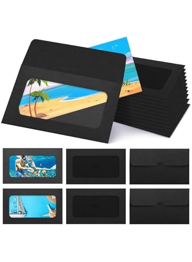 HOOKOR 60 Pack Window Card Envelopes, Card Sleeves Blank Card Holders 3.9 x 2.4 Inch Envelopes for Cards Greeting Card Mailing Envelopes (Black)  - Image 1