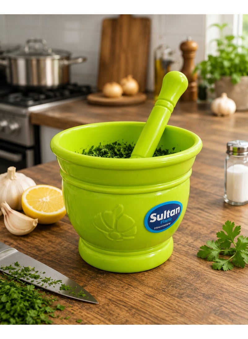 Sultan Plast Heavy-Duty Plastic Mortar and Pestle Set for Garlic, Spices and Herbs - Lime Green - Image 3