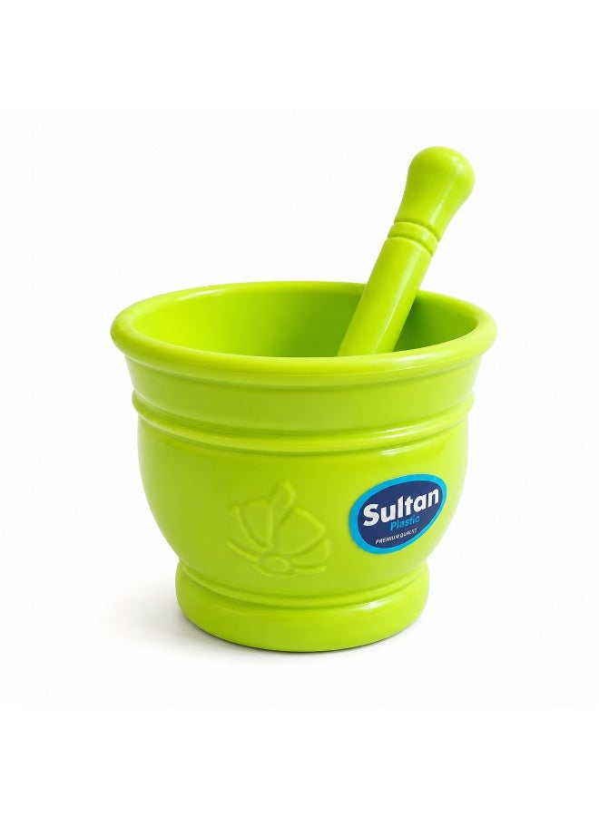 Sultan Plast Heavy-Duty Plastic Mortar and Pestle Set for Garlic, Spices and Herbs - Lime Green - Image 1