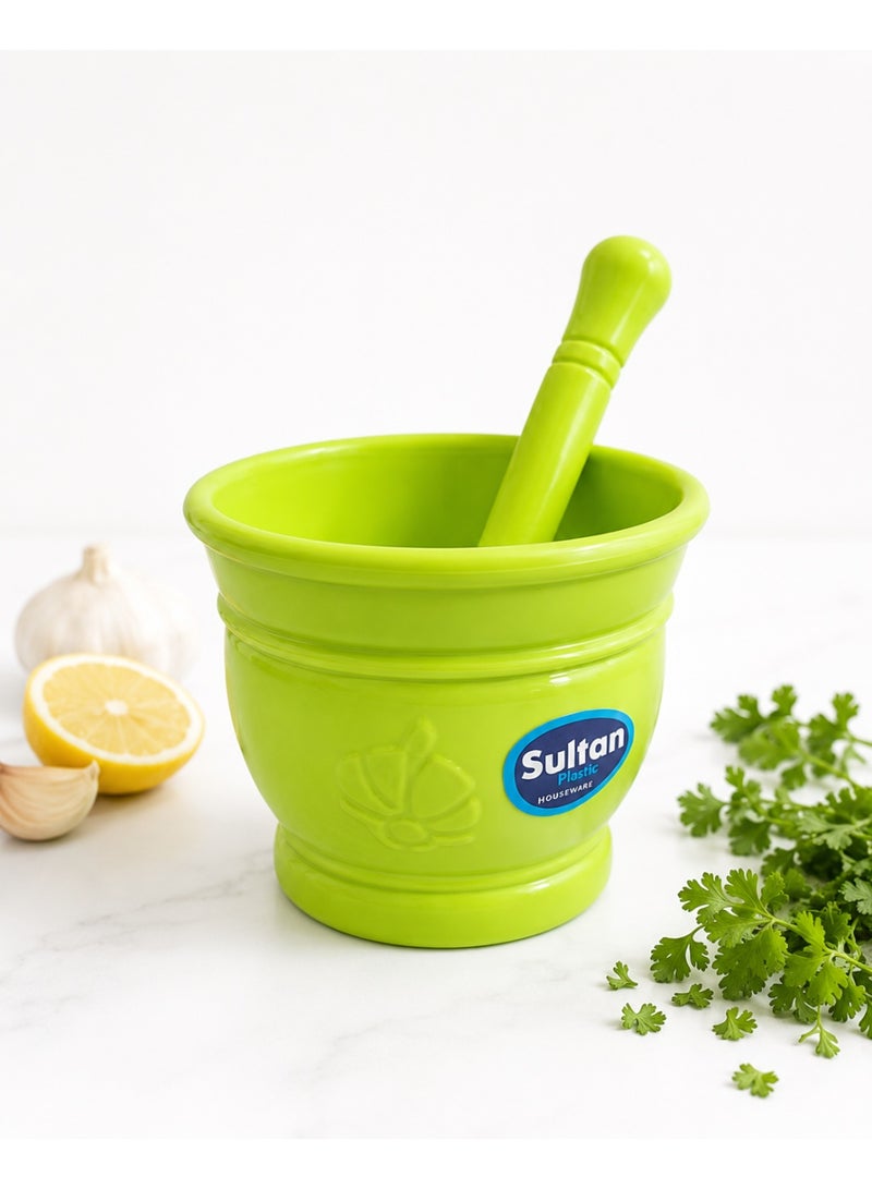 Sultan Plast Heavy-Duty Plastic Mortar and Pestle Set for Garlic, Spices and Herbs - Lime Green - Image 4
