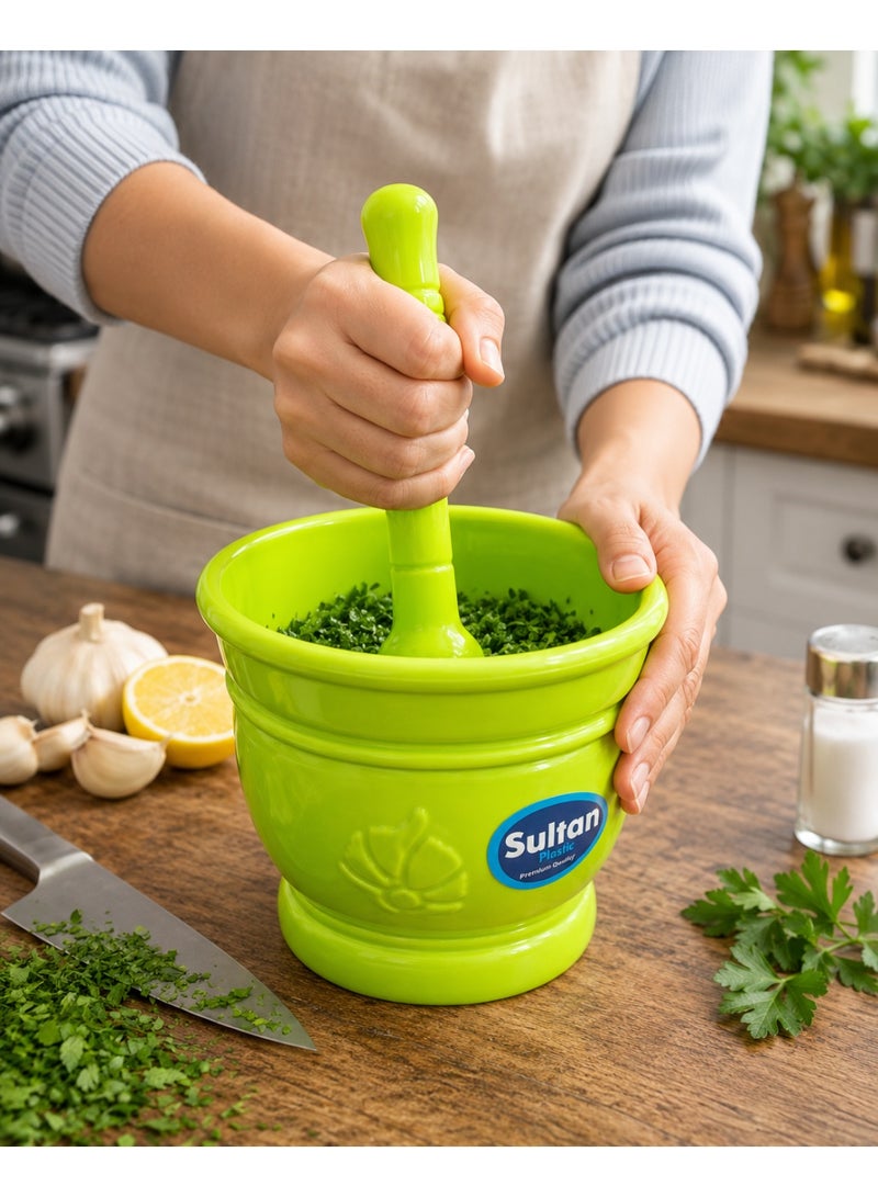 Sultan Plast Heavy-Duty Plastic Mortar and Pestle Set for Garlic, Spices and Herbs - Lime Green - Image 2