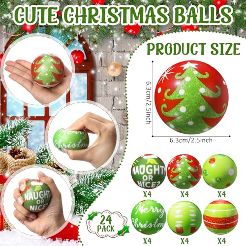Kasyat 24 Pcs Christmas Stress Ball Bulk 25 Inch Christmas Green Foam PU Stress Relief Balls Relief Squeeze Xmas Balls Toys for Party Favors Stocking Stuffers Gifts Goodie Bag Fillers - Image 5