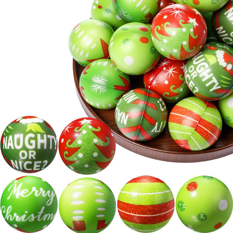 Kasyat 24 Pcs Christmas Stress Ball Bulk 25 Inch Christmas Green Foam PU Stress Relief Balls Relief Squeeze Xmas Balls Toys for Party Favors Stocking Stuffers Gifts Goodie Bag Fillers - Image 3