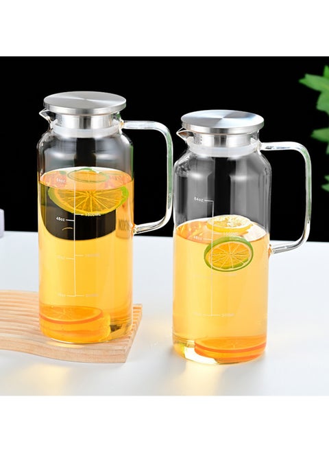 Glass Pitcher, 1.8Liter Glass Water Carafe Fruit Infuser Pitcher Iced Tea Pitcher with  Lid and Handle Hot/Cold Water Pitcher Clear Water Jug for Fridge Coffee, Juice and Homemade Beverage, 2 Packs