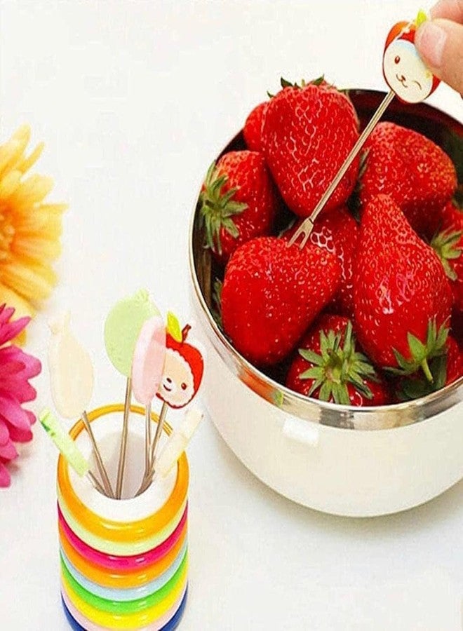 Nimbose® Fruit Fork Cartoon Shape, Multicolored Fruit Salad Forks Set with Stylish Ring Stand, 9.5 cm Size (Small Size, 8 Forks) - Image 3