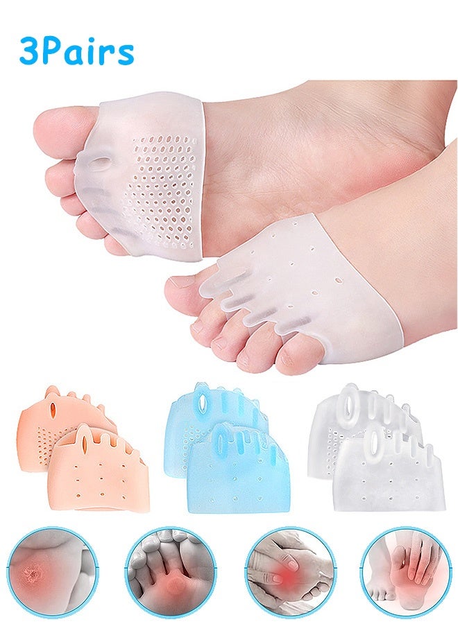 إم إكس إن 3 أزواج من فواصل فواصل أصابع القدم، وسائد كرة القدم المسامية لمصحح الورم، وفاصل جل لأصابع القدم ومنصات مشط القدم، لتخفيف آلام القدم والأورام، والتهاب اللفافة الأخمصية، ورم مورتون العصبي، والبثور، وأقدام مرضى السكري، ومقدمة المطرقة - Image 1