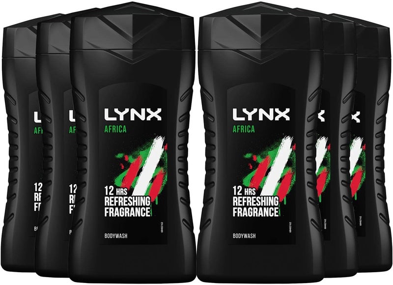Lynx Africa Mens Energy Boost Shower Gel Body Wash With Squeezed Mandarin and Sandalwood Scent 6 Pack 50ml