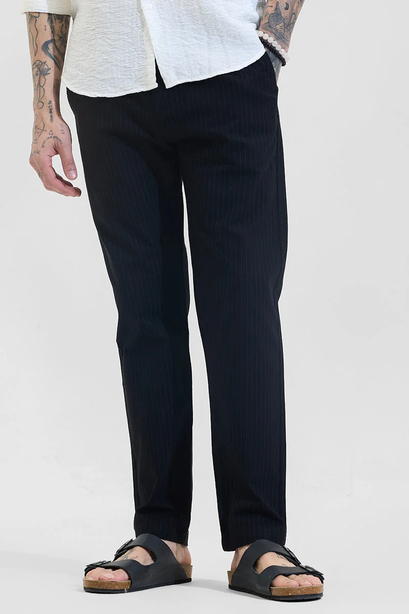 Black Striped Slim Fit Trousers