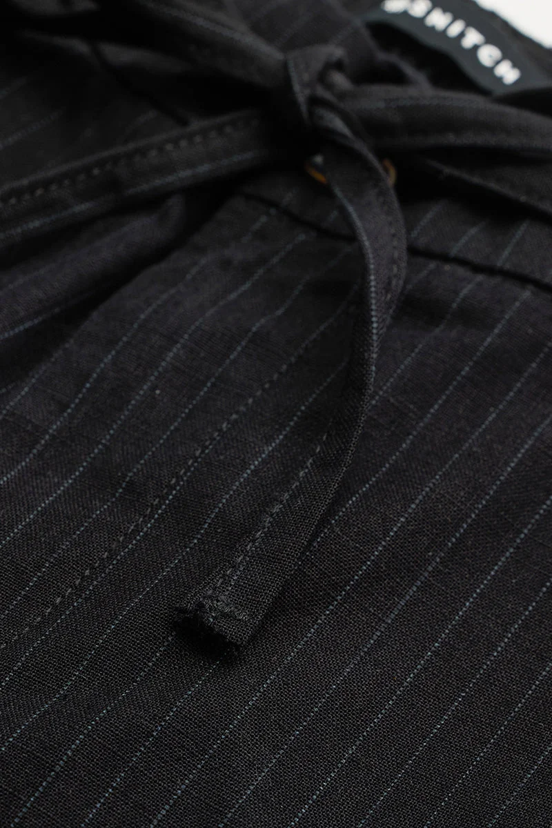 SNITCH Black Striped Slim Fit Trousers