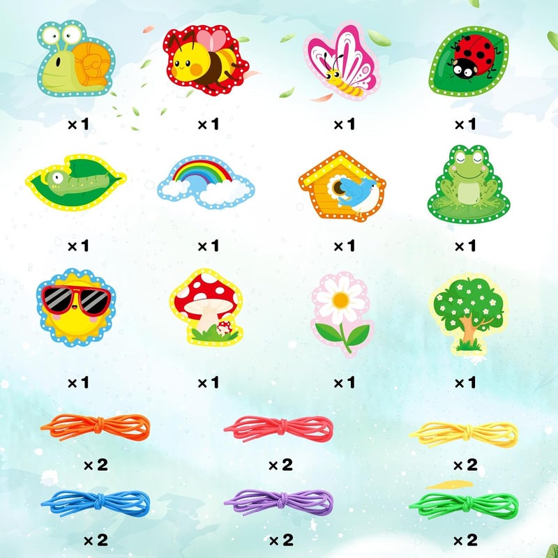 Omlisca Springtime Lacing Cards 12 Packs Sewing Kits Rainbow Flower Butterfly Cardboard Sewing Cards Lacing Games for Developing Imagination School Learning Activity Supplies Spring Decorations - Image 5