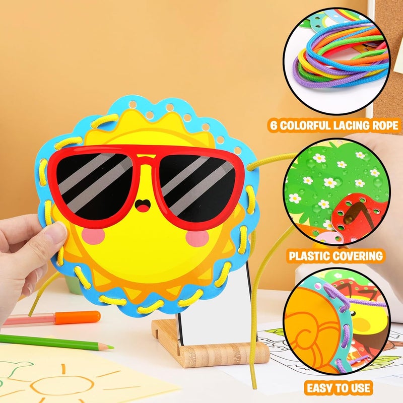 Omlisca Springtime Lacing Cards 12 Packs Sewing Kits Rainbow Flower Butterfly Cardboard Sewing Cards Lacing Games for Developing Imagination School Learning Activity Supplies Spring Decorations - Image 4
