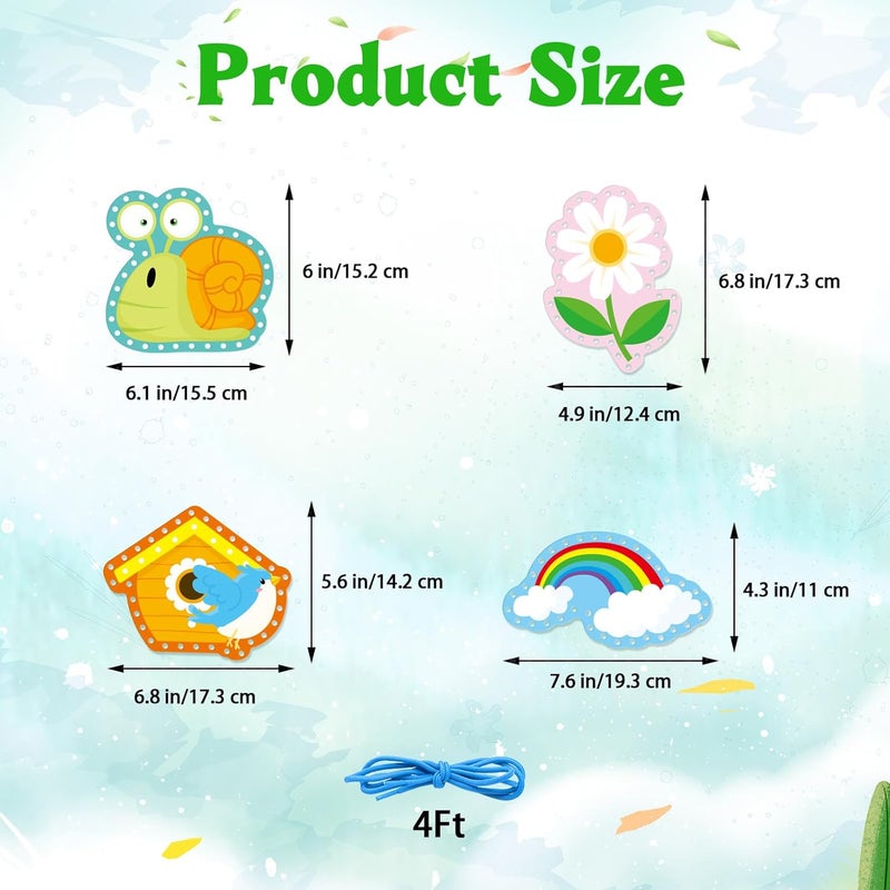 Omlisca Springtime Lacing Cards 12 Packs Sewing Kits Rainbow Flower Butterfly Cardboard Sewing Cards Lacing Games for Developing Imagination School Learning Activity Supplies Spring Decorations - Image 3
