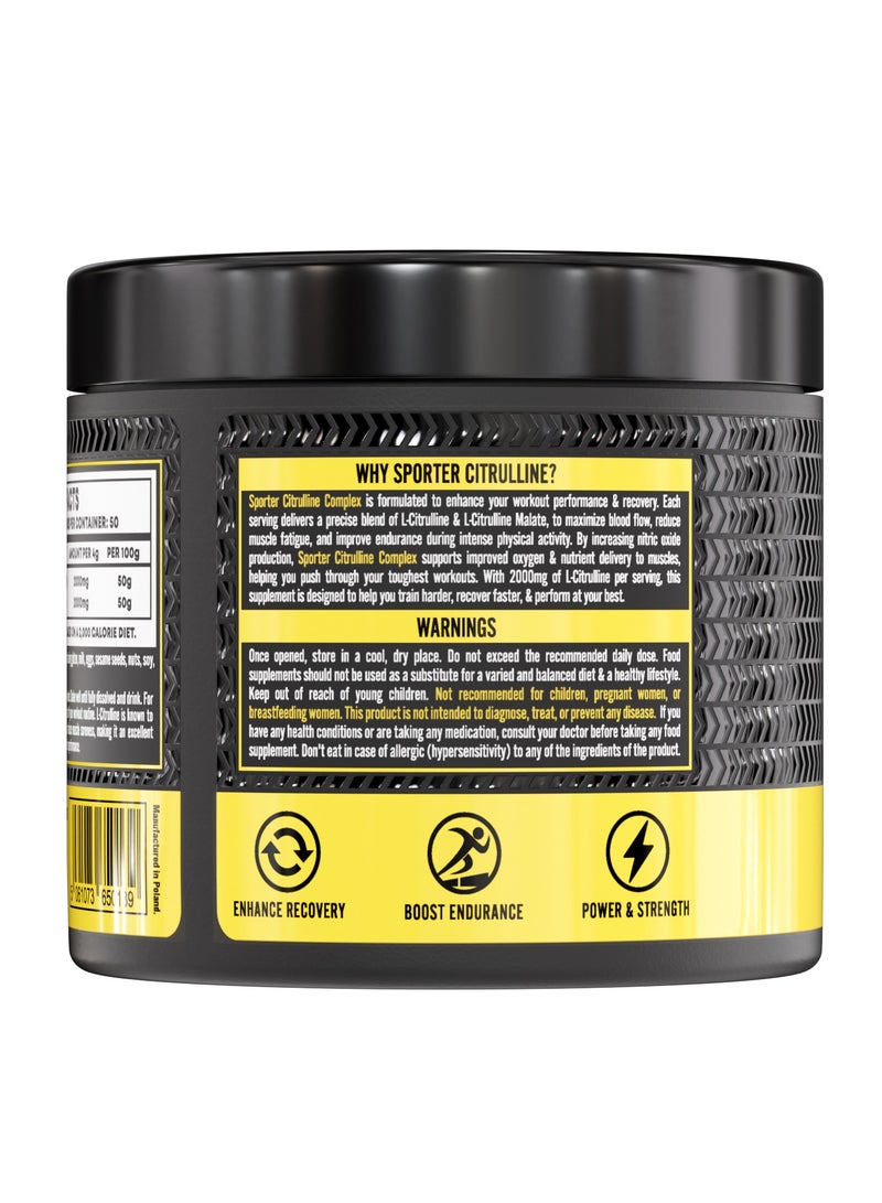 Sporter Citrulline Nitric Boost Complex – 200g | 4g Per Serving | Pure & Malate Blend | Unflavoured | Boosts Endurance & Recovery - Image 3