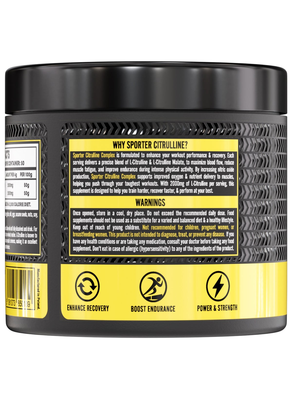 Sporter Citrulline Nitric Boost Complex – 200G | 4G Per Serving | Pure & Malate Blend | Unflavoured | Boosts Endurance & Recovery