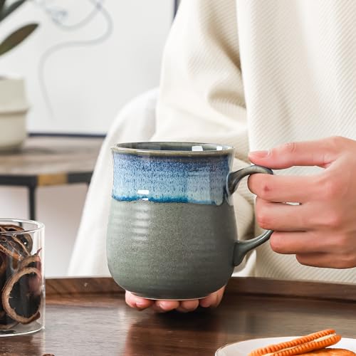 HYTYSKAR 21 oz Large Ceramic Coffee Mugs, Pottery Mug Handmade, Ceramic Tea Cups with Handle for Office and Home, Dishwasher and Microwave Safe (Crystal Green) - Image 5