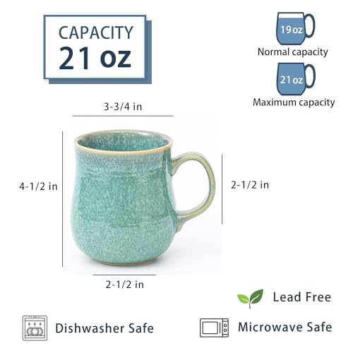 HYTYSKAR 21 oz Large Ceramic Coffee Mugs, Pottery Mug Handmade, Ceramic Tea Cups with Handle for Office and Home, Dishwasher and Microwave Safe (Crystal Green) - Image 2