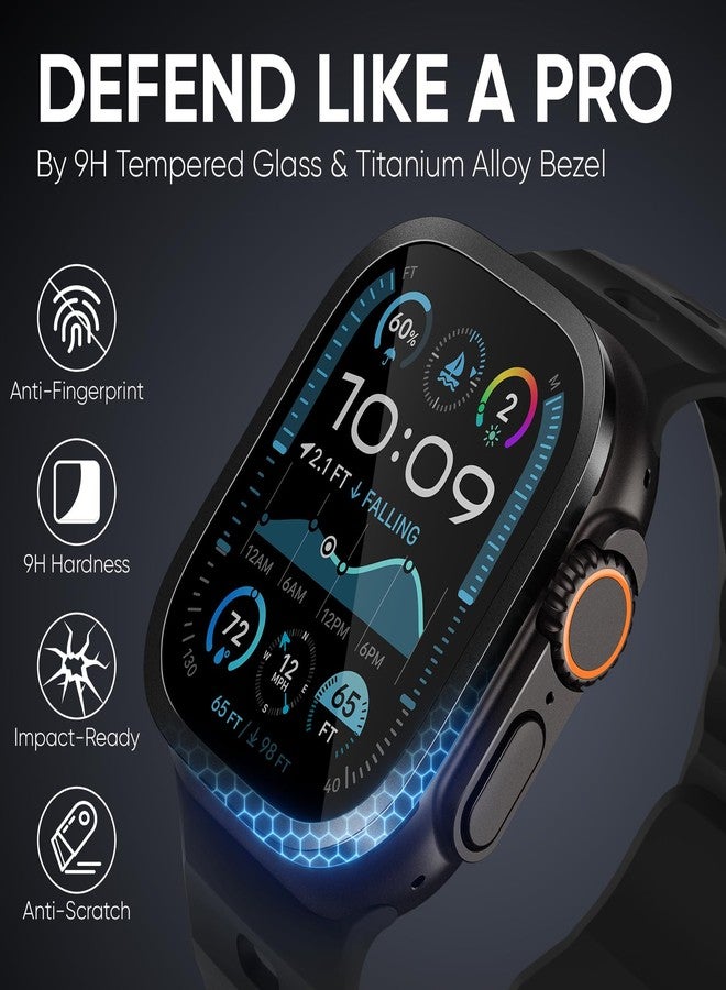 Suitisbest 2 Pack for Apple Watch Ultra 2/Ultra Screen Protector 49mm, Waterproof Titanium Matel Frame Keep Original Touch Sensitive 9H Tempered Glass Protective Film for iWatch 49mm - Image 2