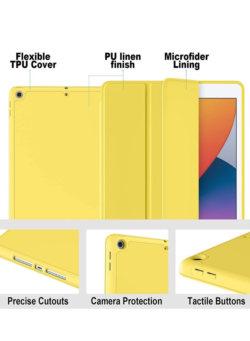 ELTRAZONE iPad 9th/8th/7th Generation case (2021/2020/2019) iPad 10.2-Inch Case with Pencil Holder [Sleep/Wake] Slim Soft TPU Back Smart Magnetic Stand Protective Cover Cases (Yellow) - Image 3