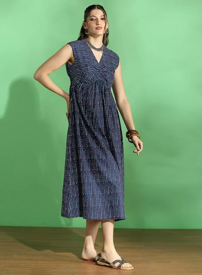 globus Stripe Twisted V Neck Midi Fusion Dress