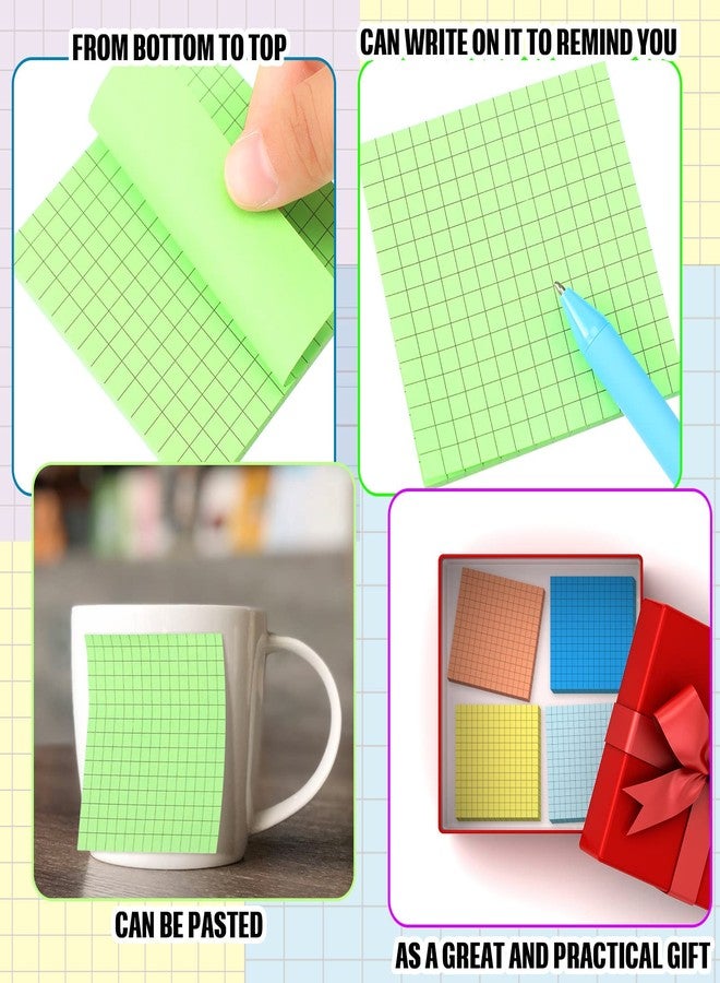 Geosar 24 Pack Lined Grid Sticky Notes 3 x 3 Inch Note Colorful Self Stick Notes Power Memo Pads Strong Adhesive Self Stick Note for Gifts School Office Supplies (Macaron Color) - Image 3