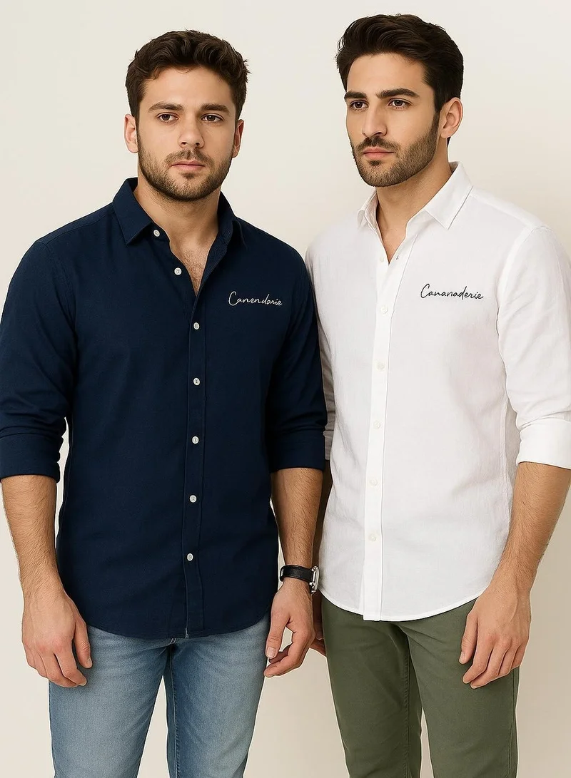PREMIUM LINEN SHIRT PACK OF 2 WHITE + BLUE