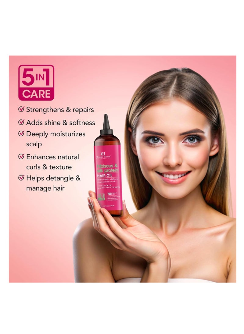 Botanic Hearth Botanic Hearth Hibiscus & Silk Protein Hair Oil (6.7 fl oz) | Hydrating and Strengthening Hair Treatment for Smooth, Shiny, and Healthy-Looking Hair | Paraben Free | Suitable for All Hair Types  - Image 2