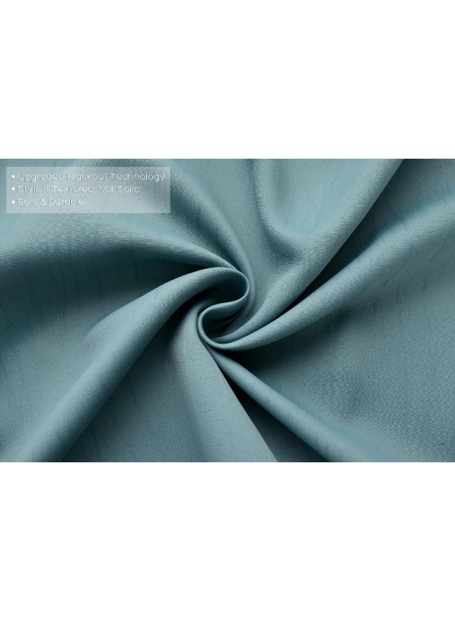 MIUCO Room Darkening Curtains Textured Grommet Thermal Insulated Blackout Curtains for Bedroom Set of 2 52x95 Inch Teal - Image 5