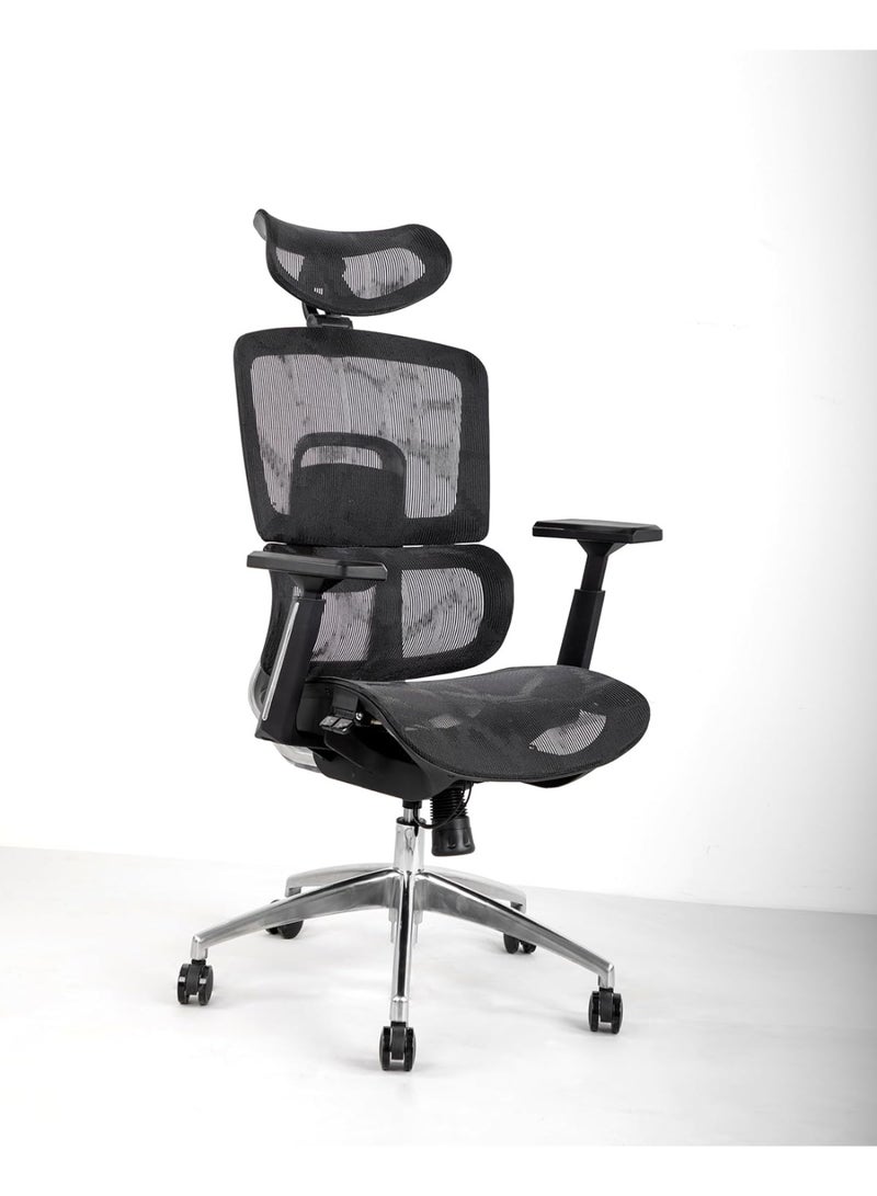 مالتي هوم فيرنيتشر كرسي مكتب MH-896-Black شبكي مريح بالكامل مع مسند رأس قابل للتعديل ومساند ذراع ثلاثية الأبعاد، كرسي دوار عالي الظهر قابل للتهوية مع دعم قطني وكرسي مكتب كمبيوتر تنفيذي قابل للإمالة على قاعدة معدنية - Image 1