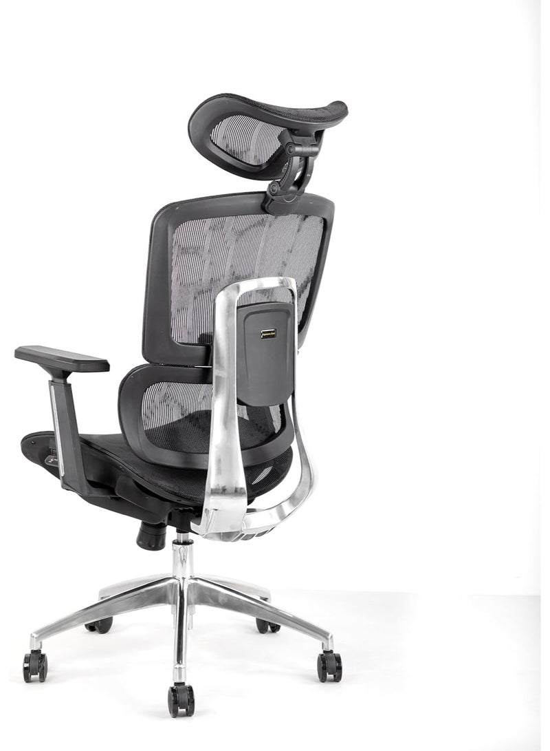 مالتي هوم فيرنيتشر كرسي مكتب MH-896-Black شبكي مريح بالكامل مع مسند رأس قابل للتعديل ومساند ذراع ثلاثية الأبعاد، كرسي دوار عالي الظهر قابل للتهوية مع دعم قطني وكرسي مكتب كمبيوتر تنفيذي قابل للإمالة على قاعدة معدنية - Image 4