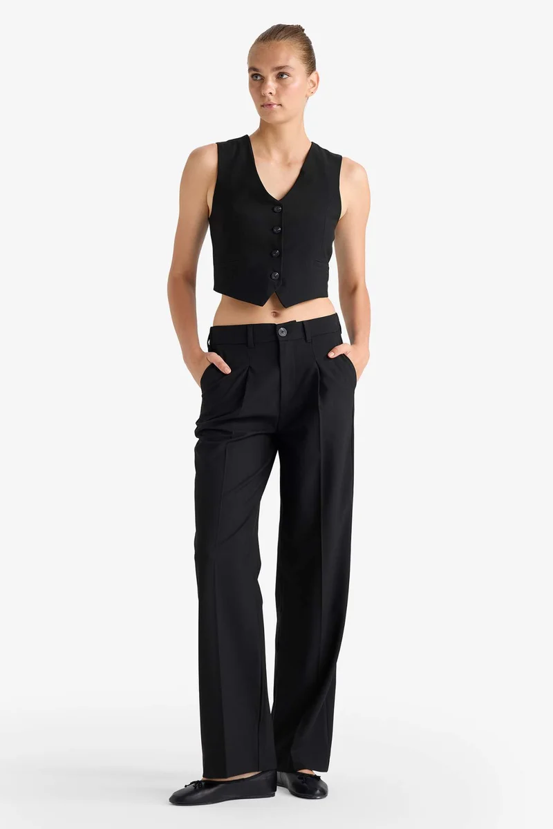 DeFacto Wide Leg Zip-Up High Waist Trousers