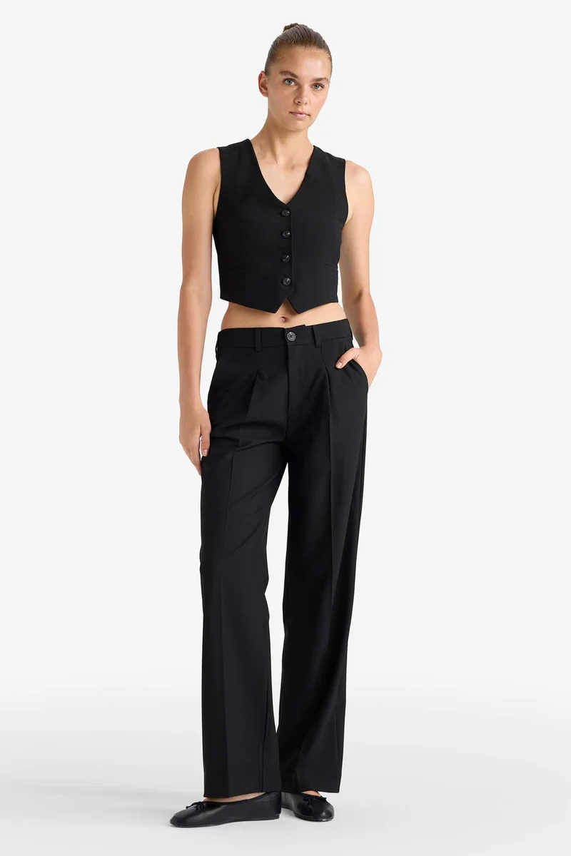 DeFacto Wide Leg Zip-Up High Waist Trousers
