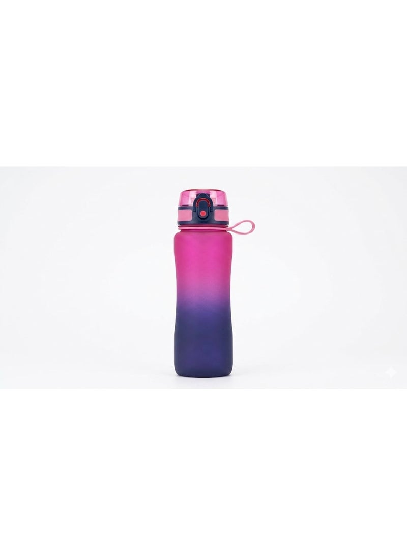 Sports water bottle with color-gradient reminder indicator, straw, and airtight cap - Fuchsia and Blue