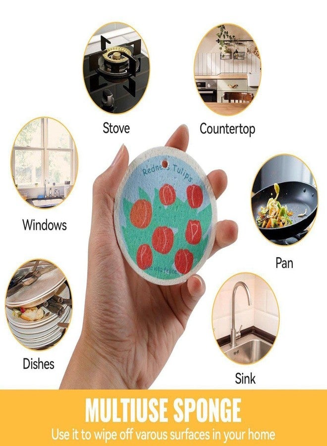 ZURITY Wood Pulp Cotton Dishwashing Sponge Scrubber Set of 3 | Double-Sided Reusable Kitchen Cleaning Non-Stick Oil-Free Dish Cleaner Compressed Quick-Dry Multipurpose Scrub for Utensils, Plates, - Image 4