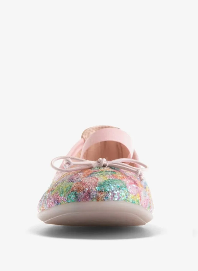 بابلوسكي Girls Embellished Slip-On Ballerina Shoes with Bow Accent