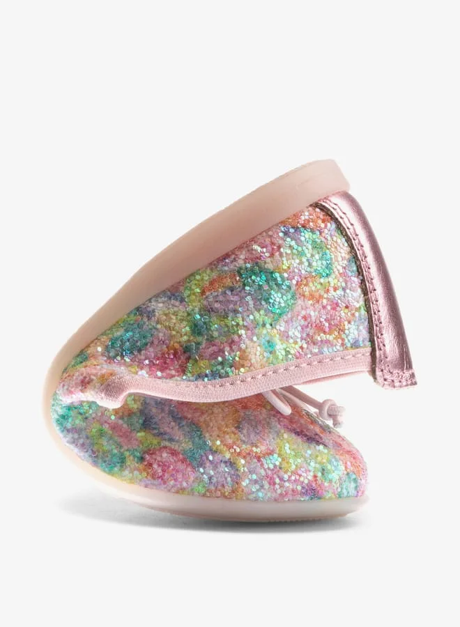 بابلوسكي Girls Embellished Slip-On Ballerina Shoes with Bow Accent