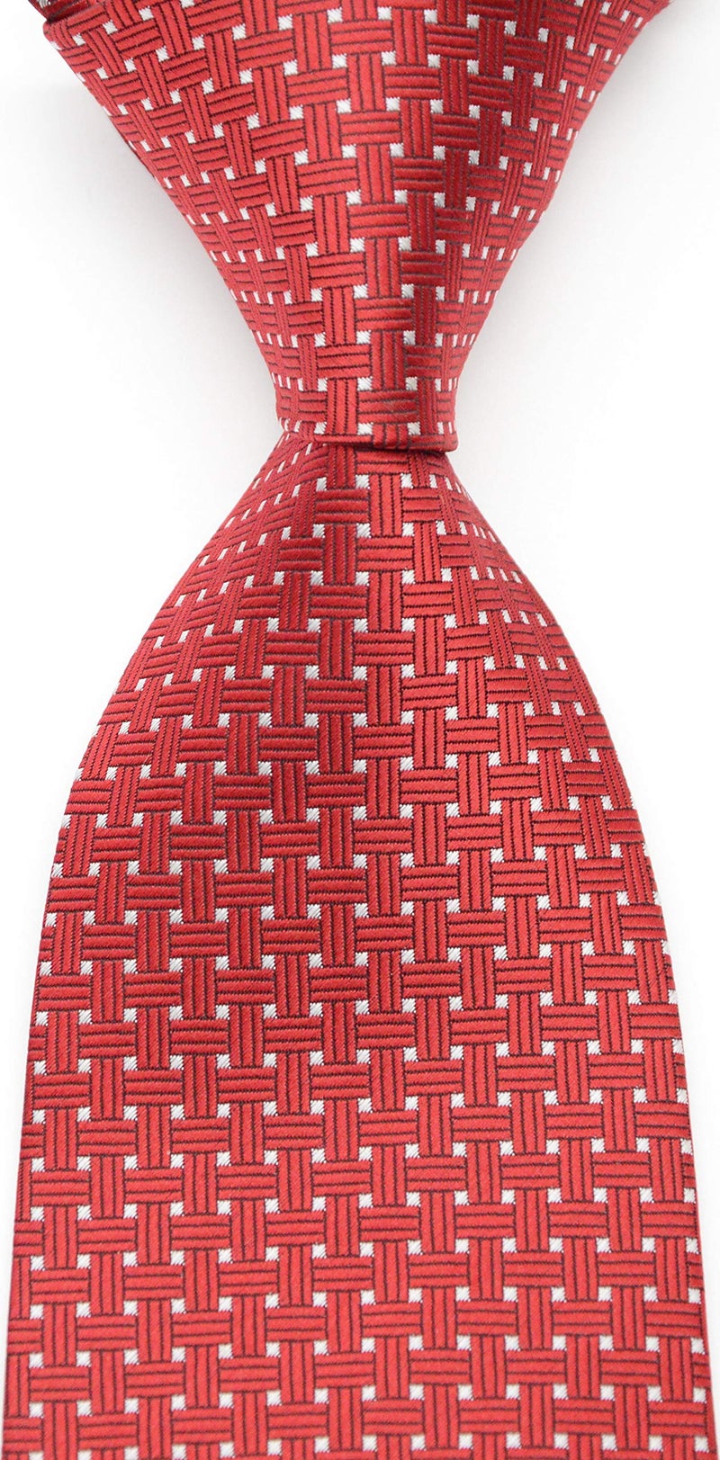 Geotae Zerun New Classic Solid Checks Paisley JACQUARD WOVEN Silk Men's Tie Necktie (Woven Red) - Image 2