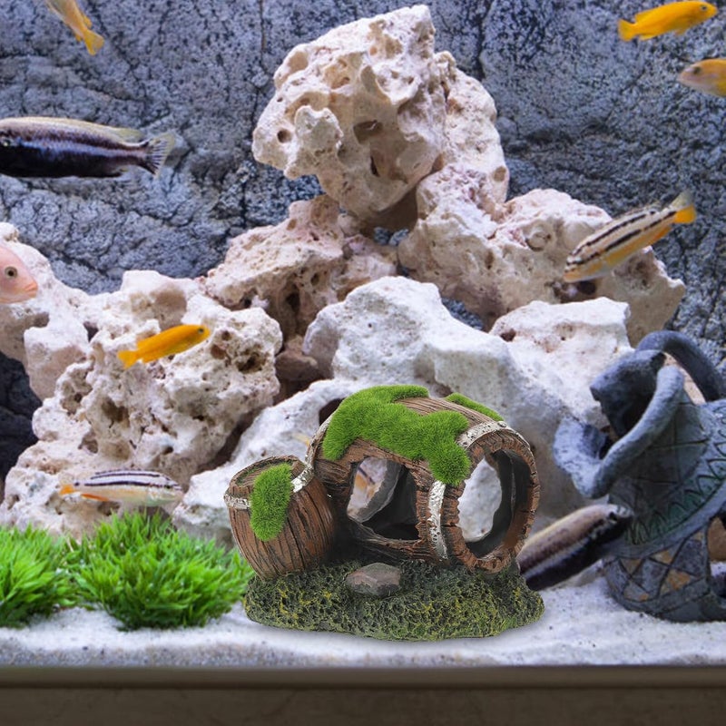 Fish Tank Hide House and Shrimp Shelter Resin Aquarium Cave Hideout with Barrel Design for Betta Fish Tank Landscaping and Aquatic Pets Habitat - Image 5