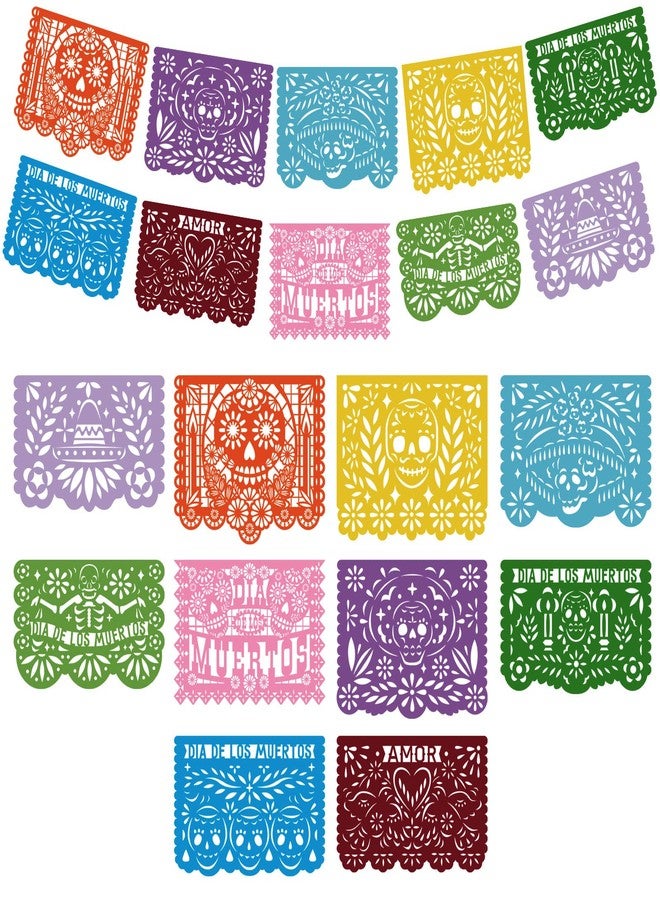 Meanplan 60 Pieces Mexican Party Banners Altar De Ofrendas Supplies Kit Dia De Los Muertos Day of The Dead Decoration Cinco Mayo Papel Picado Colorful Medium Paper Banner Mexican Papel Picado Sheets - Image 1