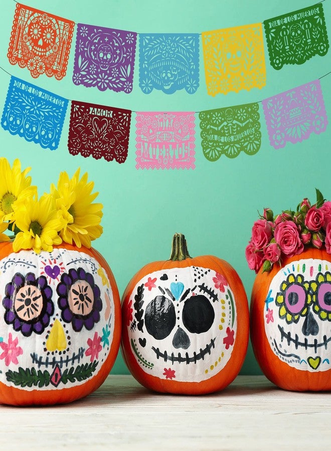 Meanplan 60 Pieces Mexican Party Banners Altar De Ofrendas Supplies Kit Dia De Los Muertos Day of The Dead Decoration Cinco Mayo Papel Picado Colorful Medium Paper Banner Mexican Papel Picado Sheets - Image 4