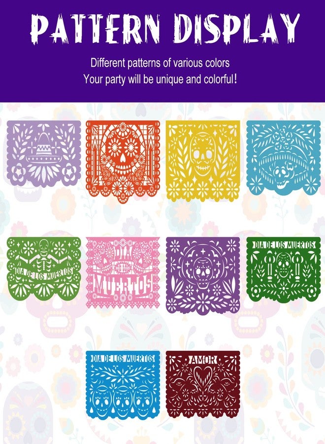 Meanplan 60 Pieces Mexican Party Banners Altar De Ofrendas Supplies Kit Dia De Los Muertos Day of The Dead Decoration Cinco Mayo Papel Picado Colorful Medium Paper Banner Mexican Papel Picado Sheets - Image 5