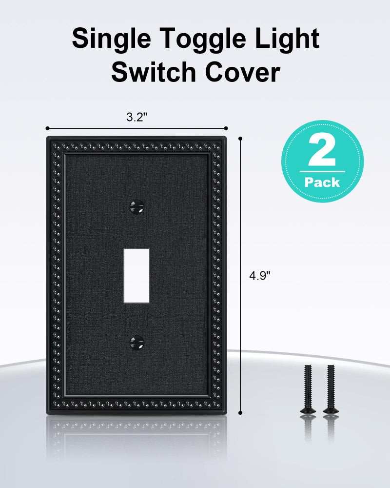TREEWELL 2-Pack Single Toggle Light Switch Cover Plate, Pearls Decorative Switch Plate Covers, Unbreakable Polycarbonate, Black 1 Gang Wall Plate, Corrosion Resistant - Image 2