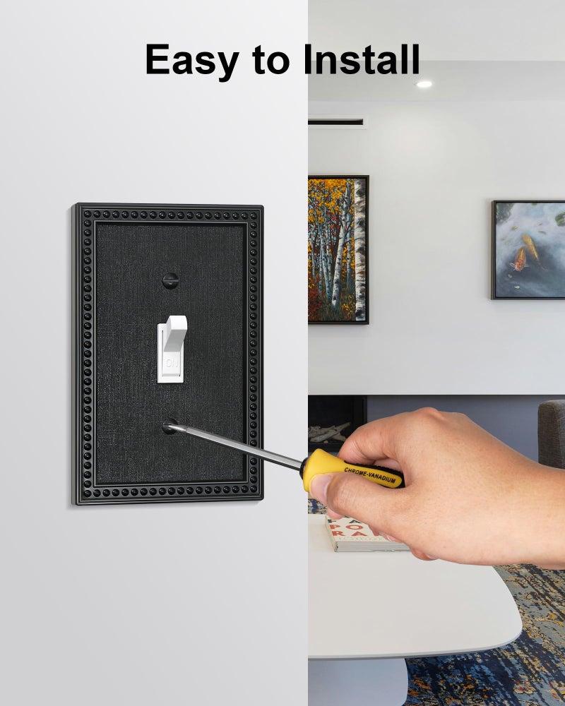 TREEWELL 2-Pack Single Toggle Light Switch Cover Plate, Pearls Decorative Switch Plate Covers, Unbreakable Polycarbonate, Black 1 Gang Wall Plate, Corrosion Resistant - Image 5