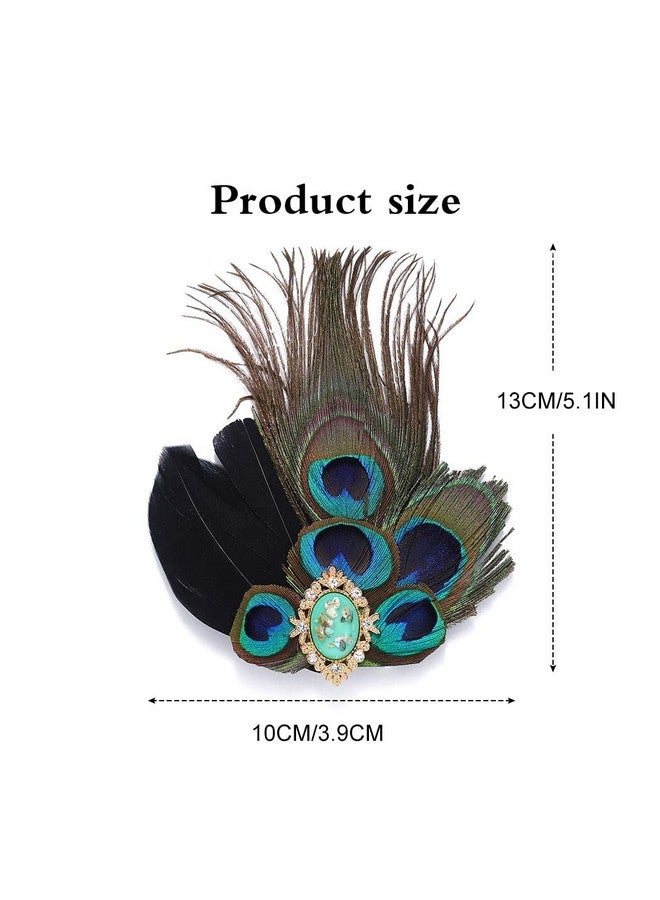 GENBREE 1920S Flapper Headband Peacock Feather Hair Clip Black Feather Headpiece Turquoise Gatsby Hair Clips Prom Party Head Accessories For Women  - Image 3
