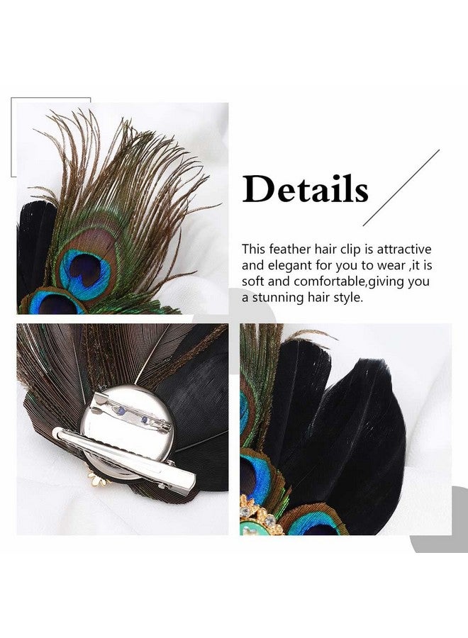 GENBREE 1920S Flapper Headband Peacock Feather Hair Clip Black Feather Headpiece Turquoise Gatsby Hair Clips Prom Party Head Accessories For Women  - Image 5