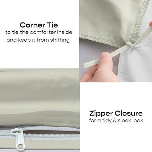 SleepyCat Sateen Duvet Cover | 100% Cotton | 300TC Sateen Weave with Corner Ties & Zipper Closure | Oeko-TEX & AZO Free - Mineral (Single Size, 90x60 Inches) - Image 4