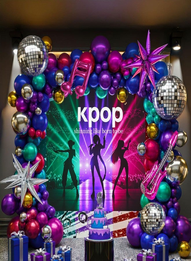 kozee Chrome Balloon grad Balloon garland Arch Kit 130pcs disco party decorations with Metallic purple teal red hot pink Blue &disco ball balloons for 80s 90s birthday kpop music graduation decorations - Image 1