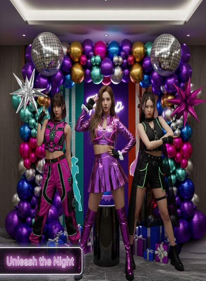 kozee Chrome Balloon grad Balloon garland Arch Kit 130pcs disco party decorations with Metallic purple teal red hot pink Blue &disco ball balloons for 80s 90s birthday kpop music graduation decorations - Image 5