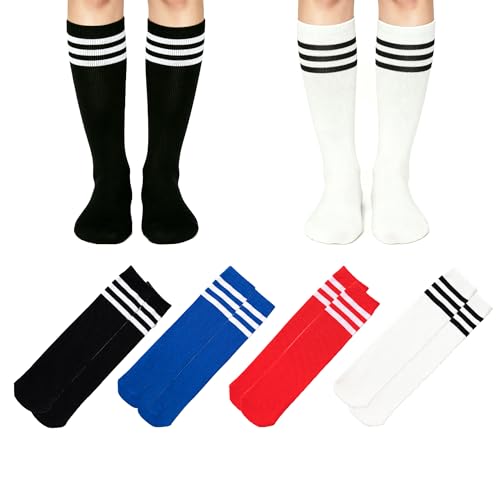 LPMOERA 4 Pairs Toddler Soccer Socks Girls Boys Baseball Softball Sock Football Knee-High Athletic Socks 4-7T - Image 2
