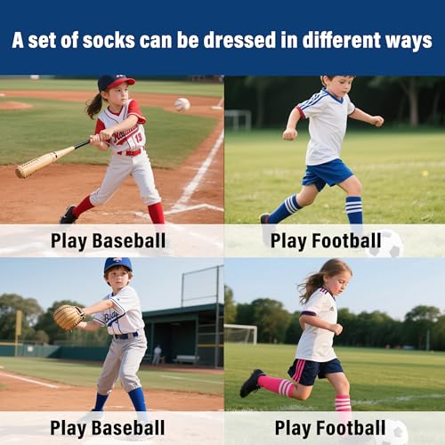 LPMOERA 4 Pairs Toddler Soccer Socks Girls Boys Baseball Softball Sock Football Knee-High Athletic Socks 4-7T - Image 5