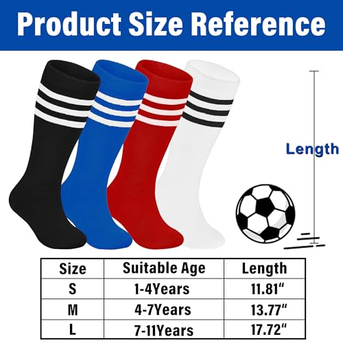 LPMOERA 4 Pairs Toddler Soccer Socks Girls Boys Baseball Softball Sock Football Knee-High Athletic Socks 4-7T - Image 3